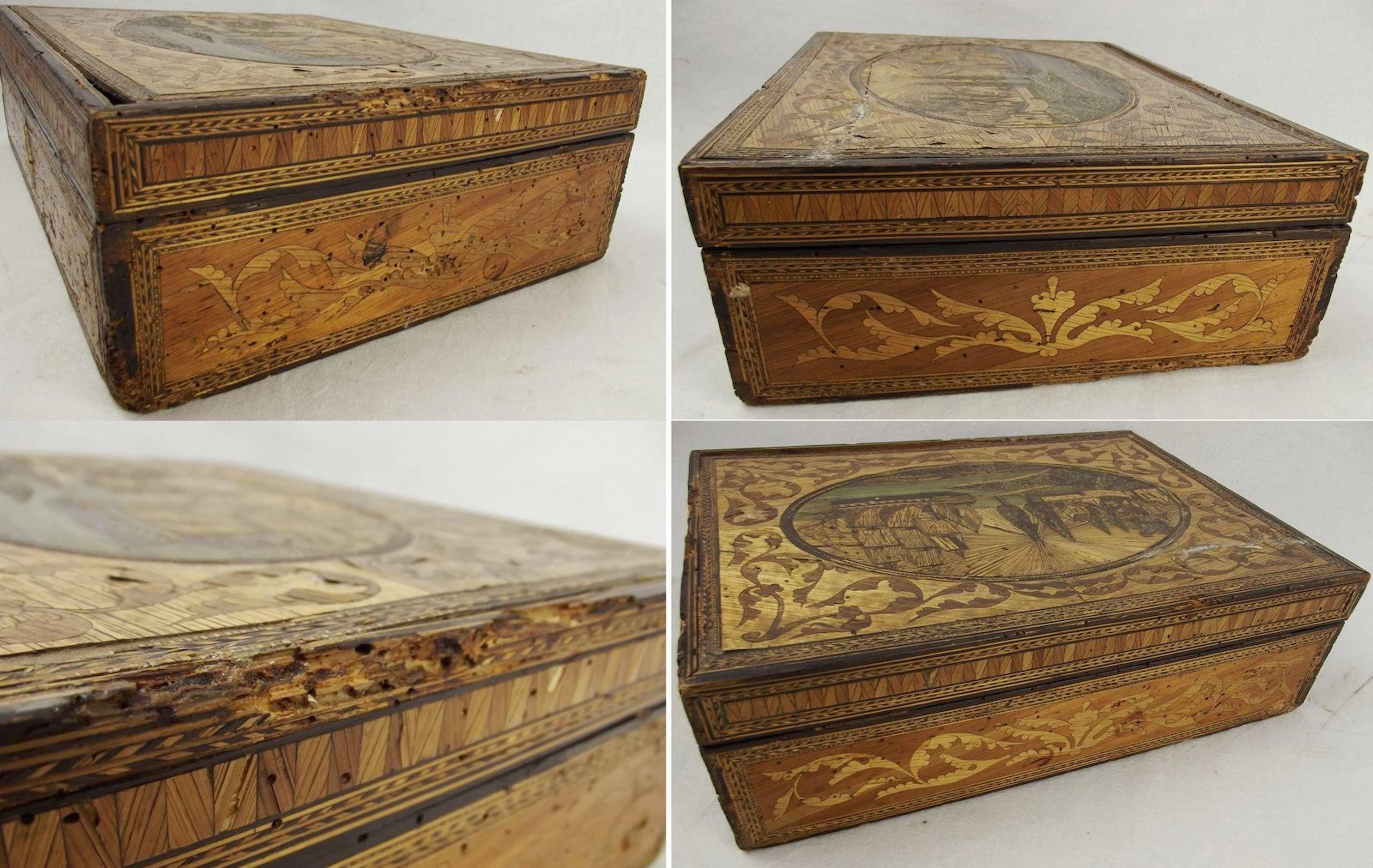 French Prisoner Of War Straw Work Decorated Writing Box c1810 - Image 9