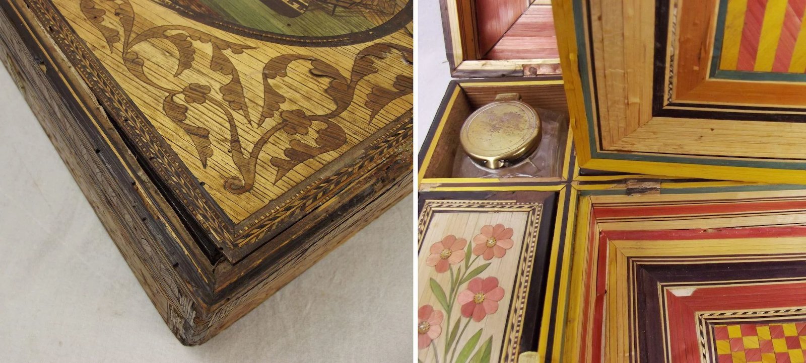 French Prisoner Of War Straw Work Decorated Writing Box c1810 - Image 10