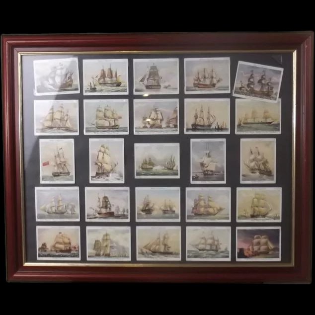 Full Framed Set Of Original Player's "Old Naval Prints" 20 Cigarette Cards