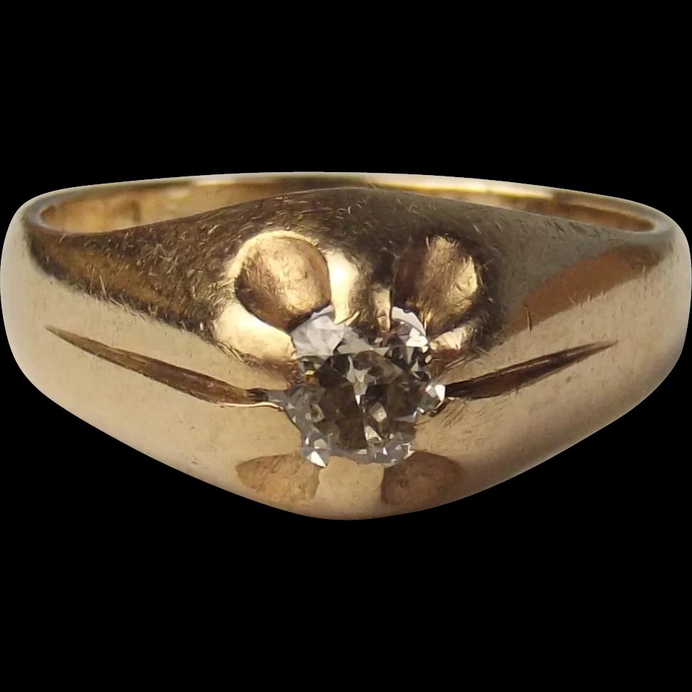 Gents 9ct Yellow Gold 0.33 Carat Diamond Solitaire Ring UK Size V US 10 ¾