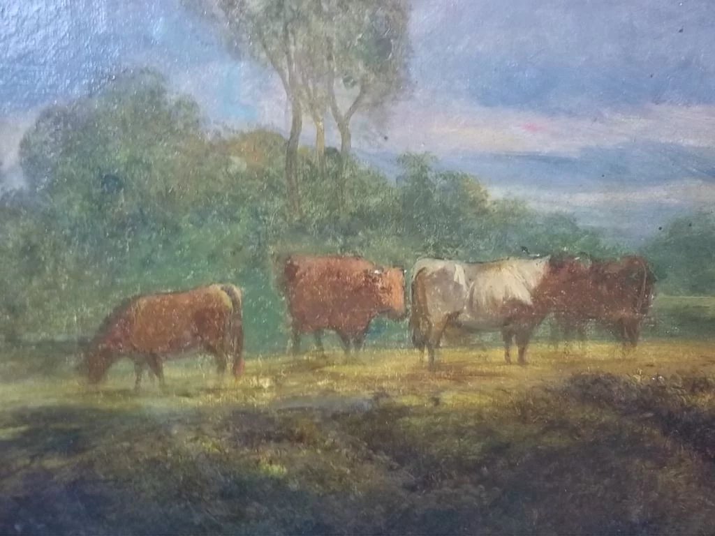 George Shalders (1826-1873) Oil On Canvas Of 'Cattle Watering At Eventide', 1855 - Image 5