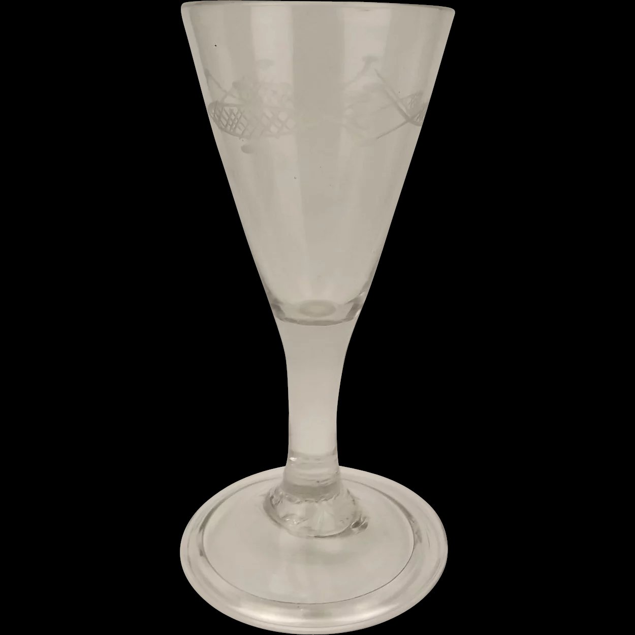 Georgian Etched Trumpet Bowl Gin Glass