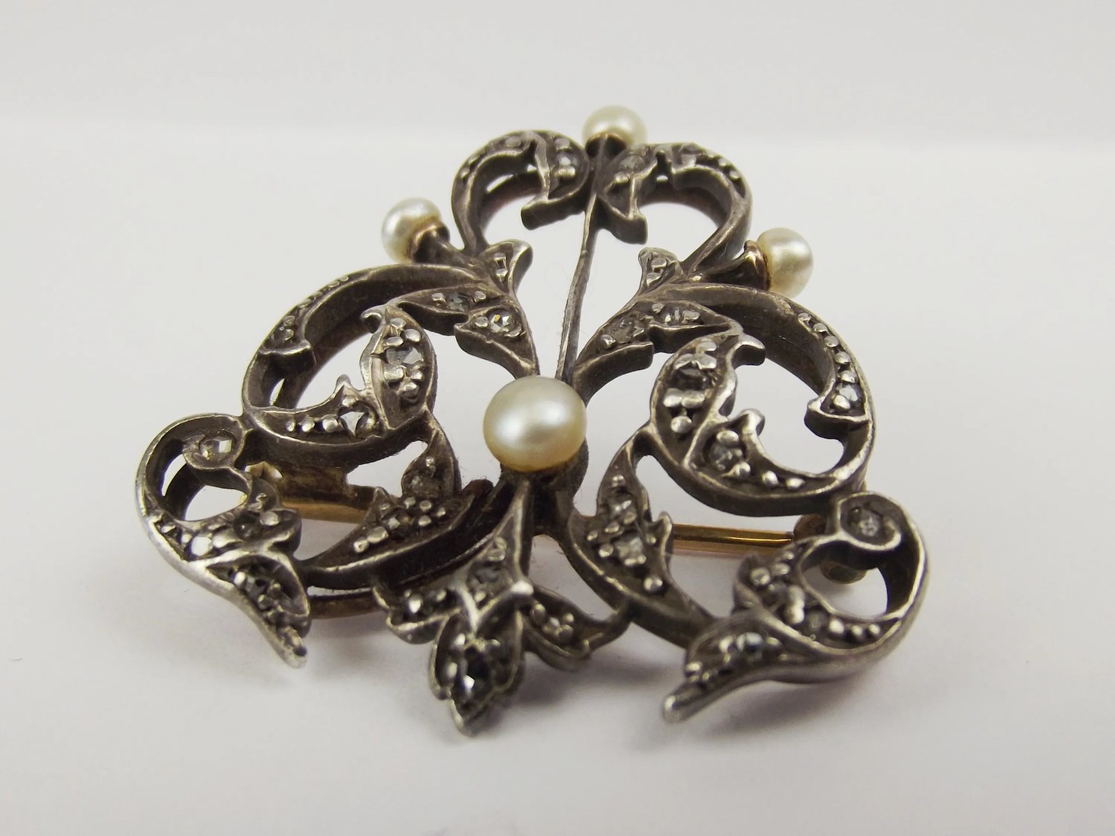 Georgian Silver & 9ct Gold Pearl & Diamond Brooch - Image 5