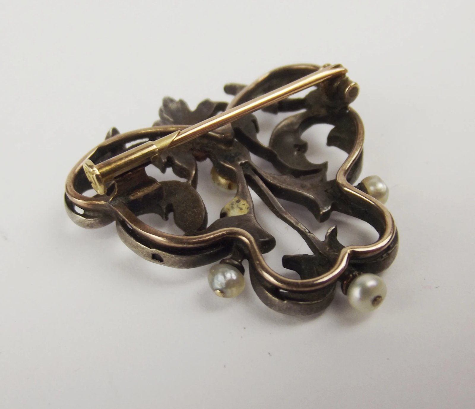 Georgian Silver & 9ct Gold Pearl & Diamond Brooch - Image 7