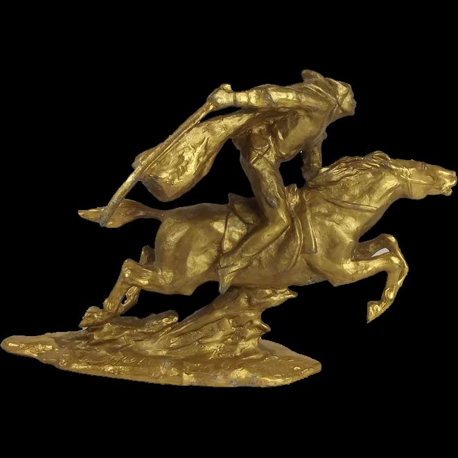 Gilt Spelter Figure Of A Dashing Cavalryman After Vasily Chapaev