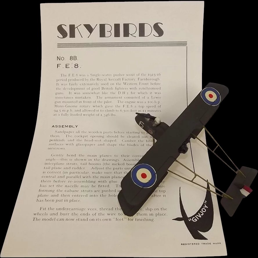 Givejoy Toys Skybirds 1/72nd Scale Aircraft F.E. 8 Fighter No.8B Made 1935-42