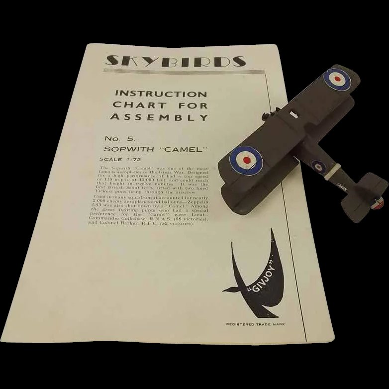 Givejoy Toys Skybirds 1/72nd Scale No 5 Aircraft Sopwith Camel Made 1935-42