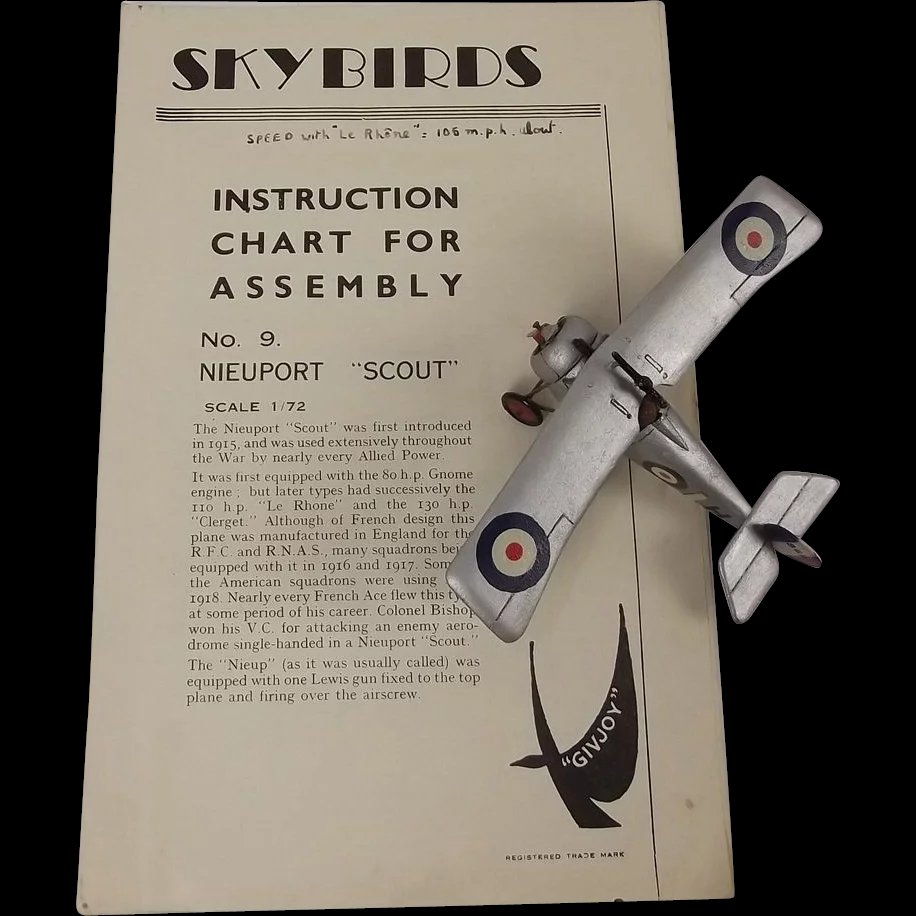 Givejoy Toys Skybirds No 9 1/72nd Scale Aircraft Nieuport Scout Made 1935-42