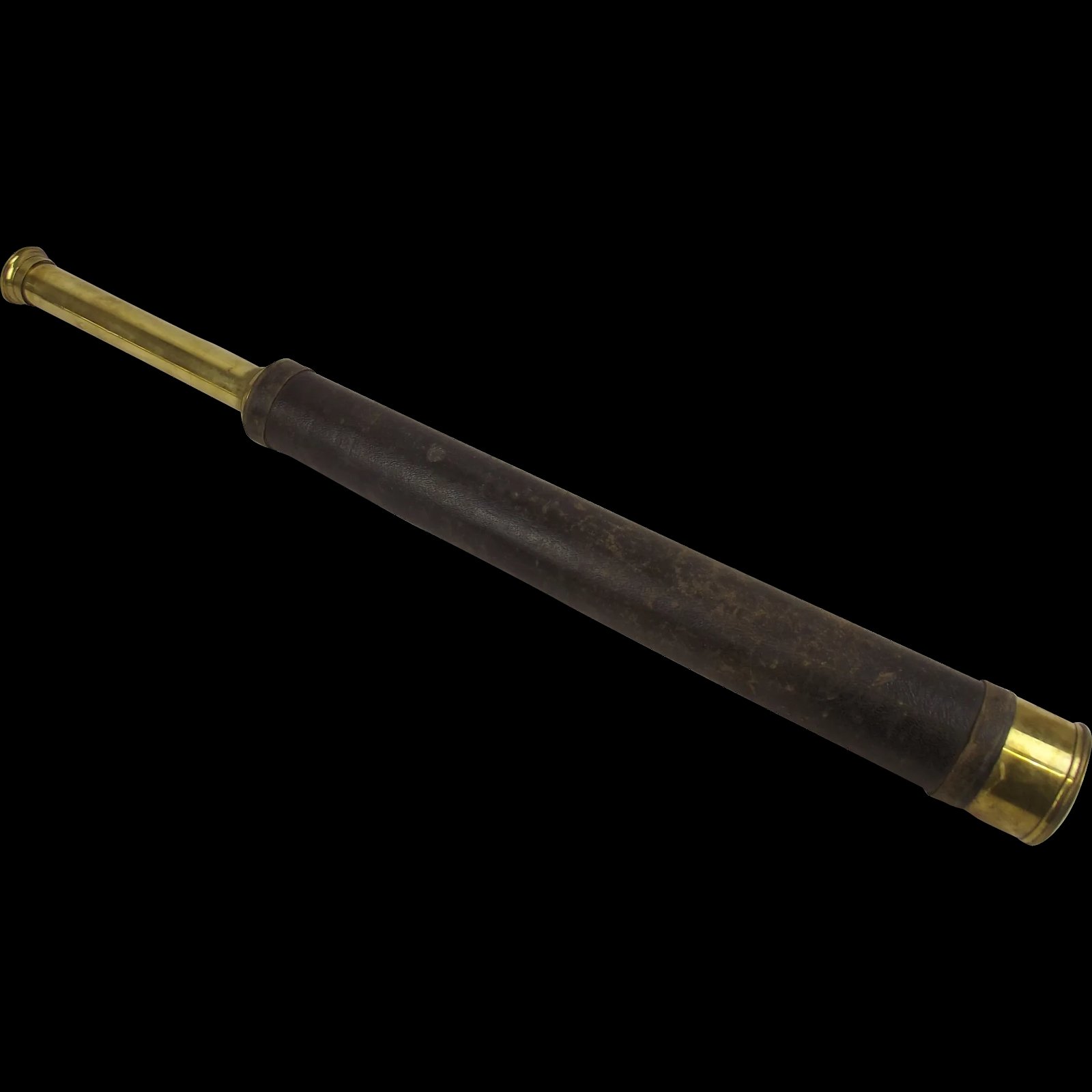 Good Decent Sized Single Draw Leather Bound Brass Telescope From Around 1900