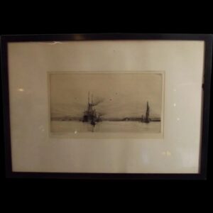Harold Wyllie (1880-1975) Etching Of Liner Off Southampton Waters With Biplane