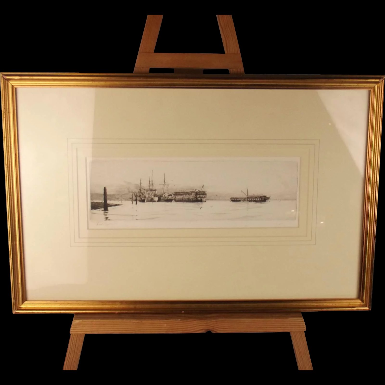 Harold Wyllie (1880-1975) Signed Framed Engraving - Old Hulks In The Harbour