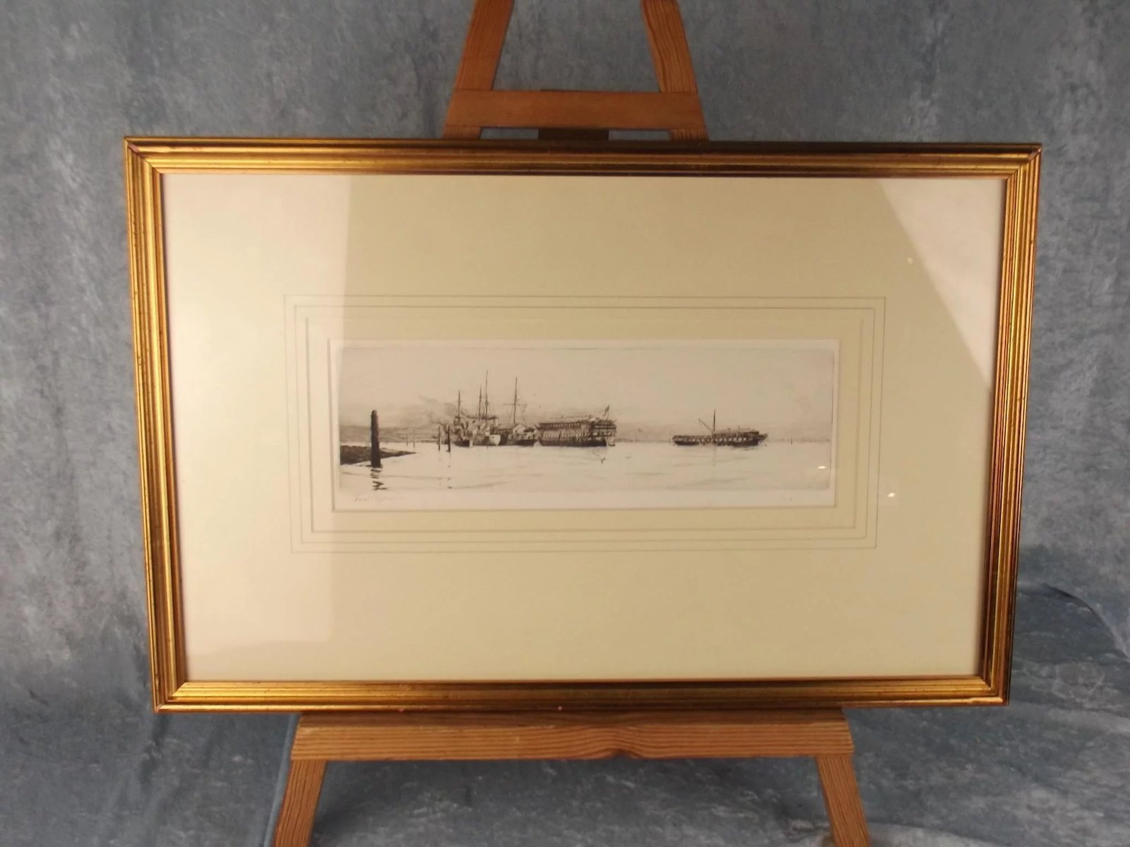 Harold Wyllie (1880-1975) Signed Framed Engraving - Old Hulks In The Harbour - Image 2