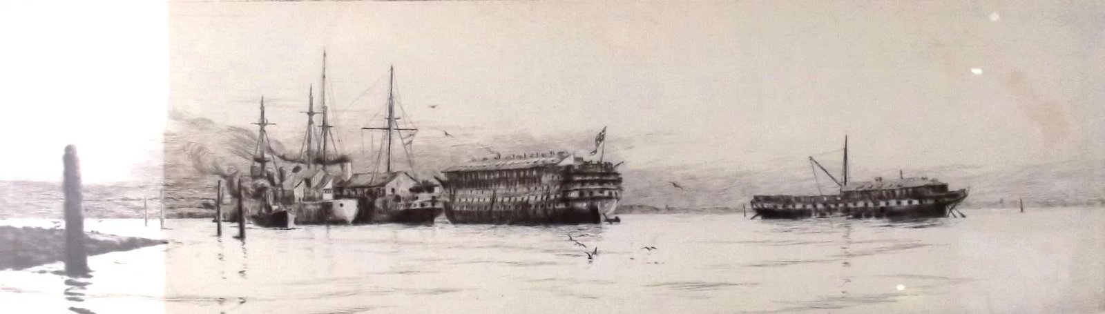 Harold Wyllie (1880-1975) Signed Framed Engraving - Old Hulks In The Harbour - Image 3