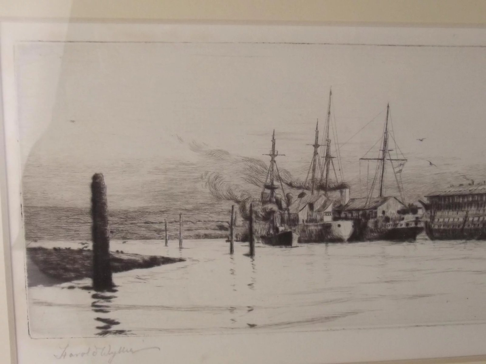 Harold Wyllie (1880-1975) Signed Framed Engraving - Old Hulks In The Harbour - Image 4