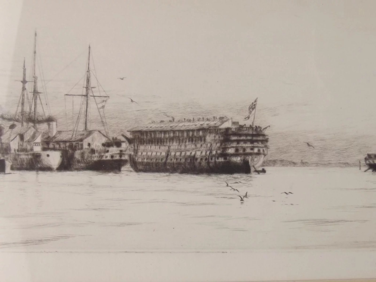 Harold Wyllie (1880-1975) Signed Framed Engraving - Old Hulks In The Harbour - Image 6
