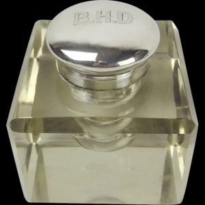 Heavy Glass & Silver Inkwell London c1900