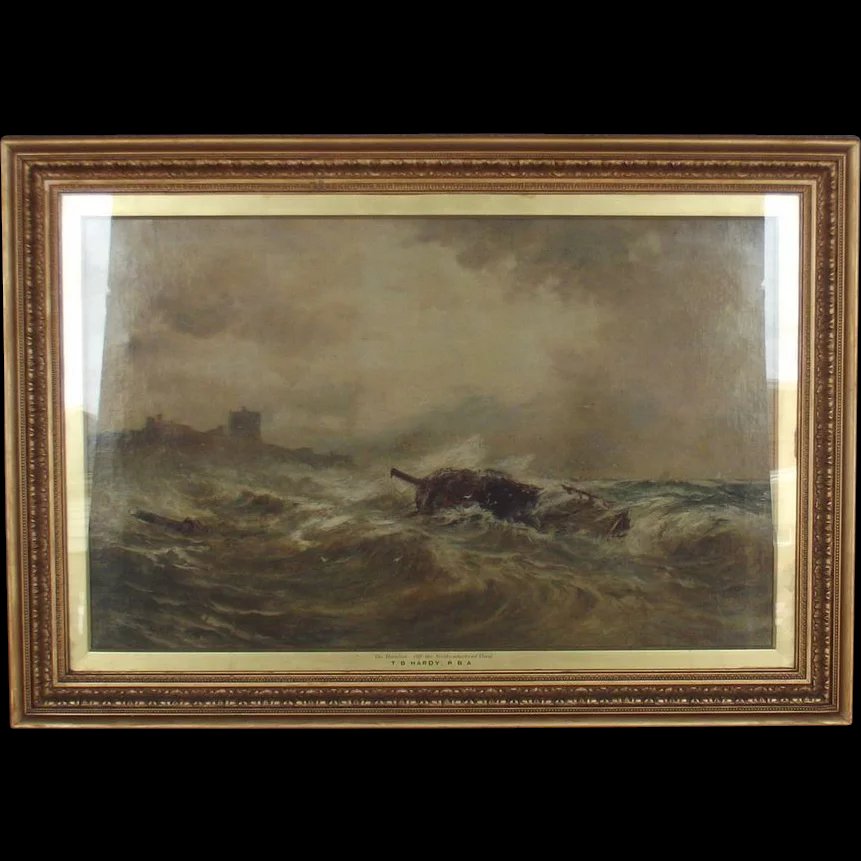 Imposing Derelict Off Bamburgh Castle Oil Painting By Thomas Bush Hardy