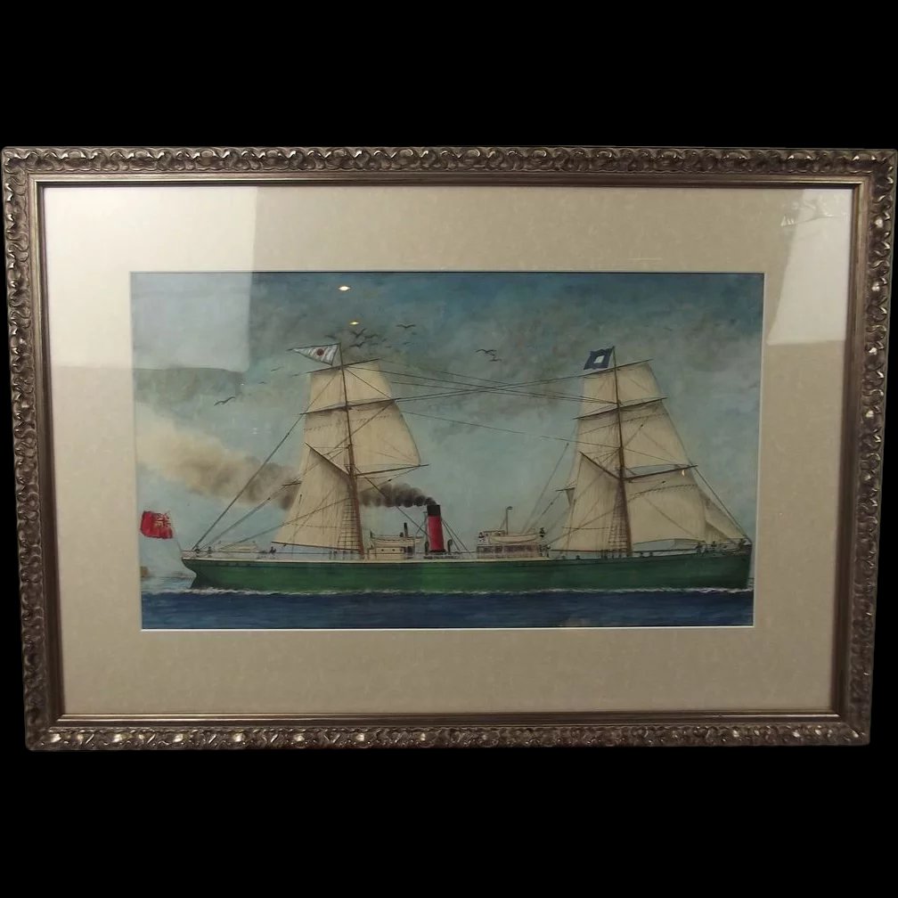 Italian School Circa 1870 Watercolour Steam Yacht In Neapolitan Waters
