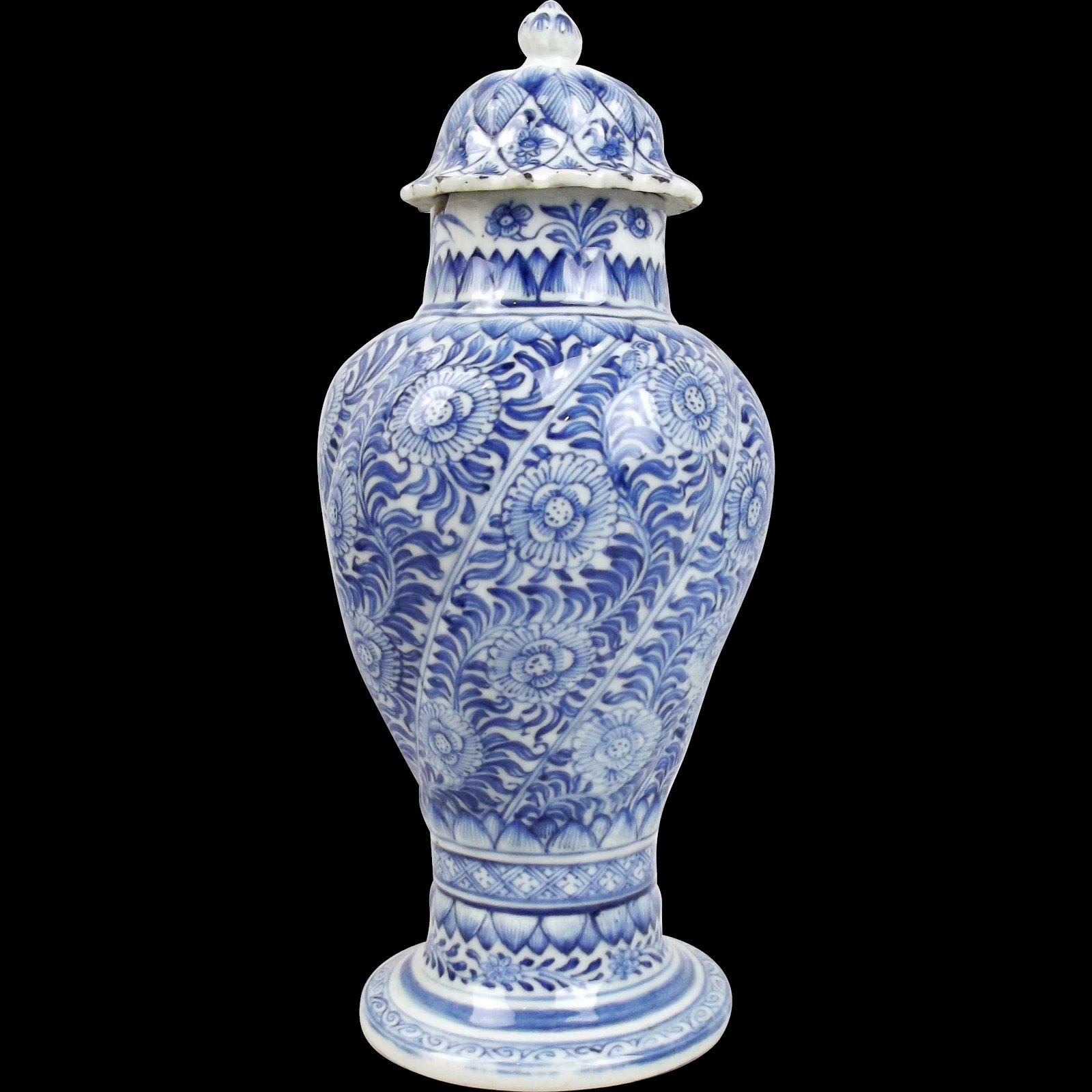 Kangxi Cobalt Blue & White Spiralling Baluster Vase - Circa 1680 Pair