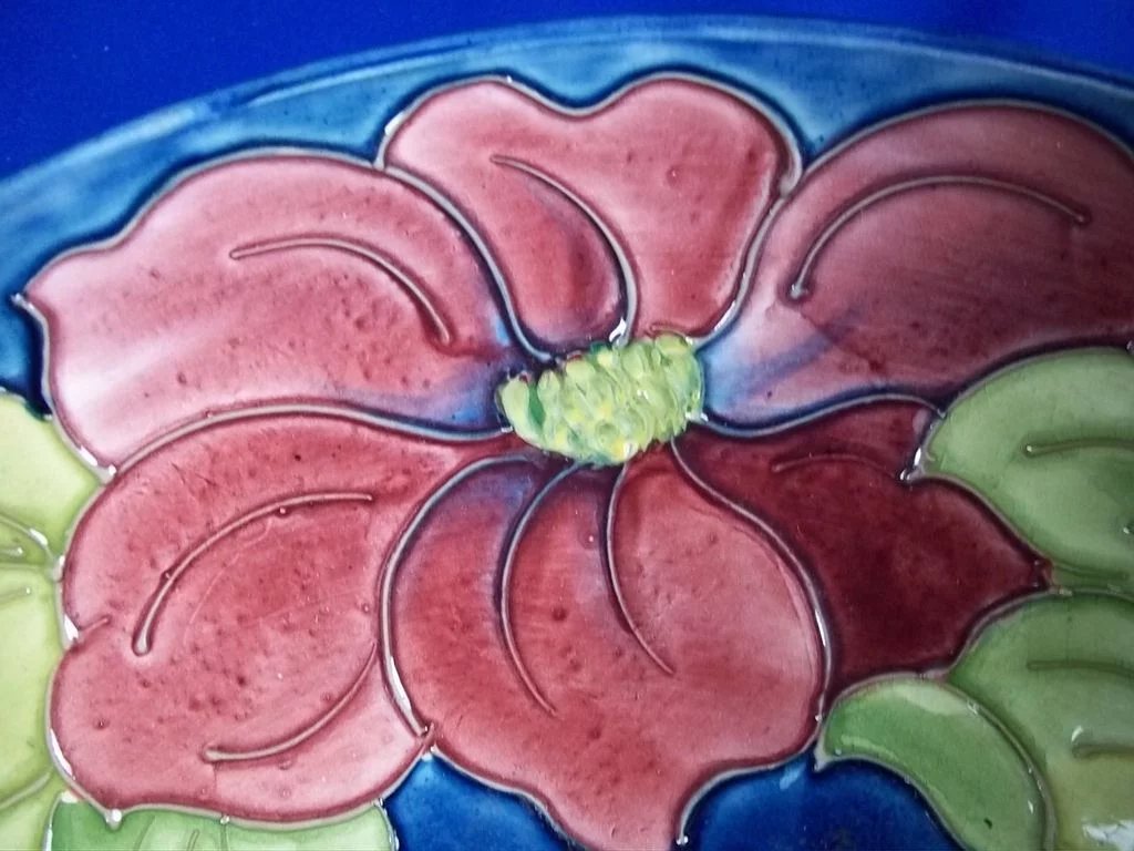 Large 10.5" Vintage Moorcroft Pedestal Bowl Clematis Pattern Royal Warrant Label - Image 7