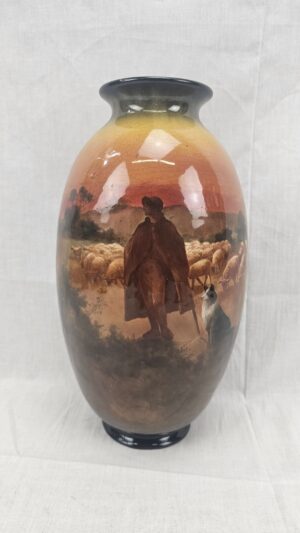 Large Doulton Flambe Vase With Shepherd And Sheep Landscape By C B Hopkins