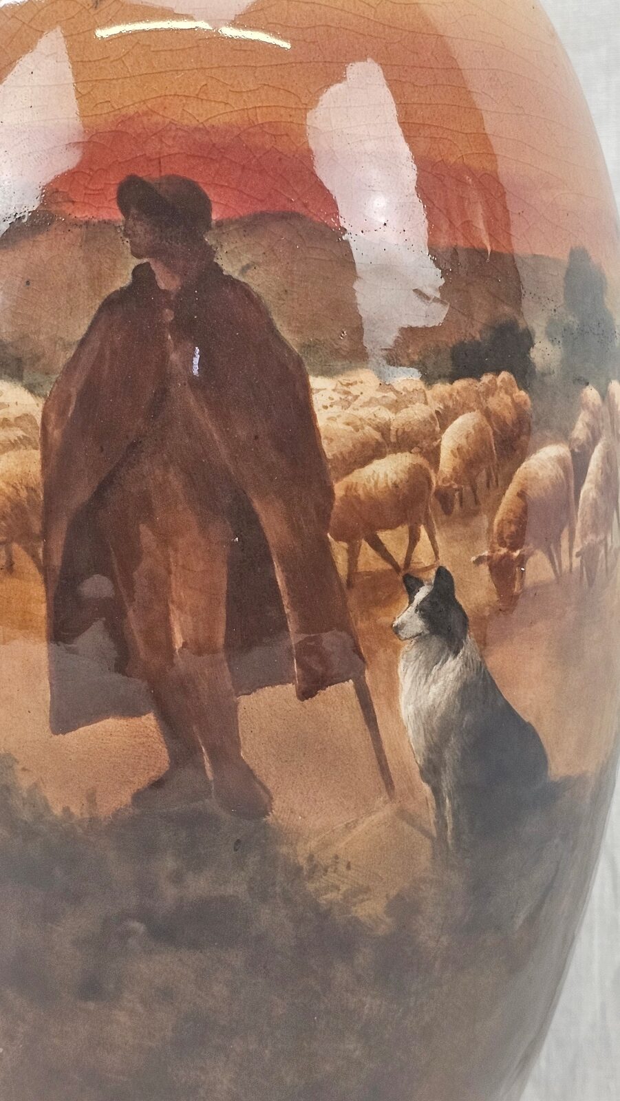 Large Doulton Flambe Vase With Shepherd And Sheep Landscape By C B Hopkins - Image 2