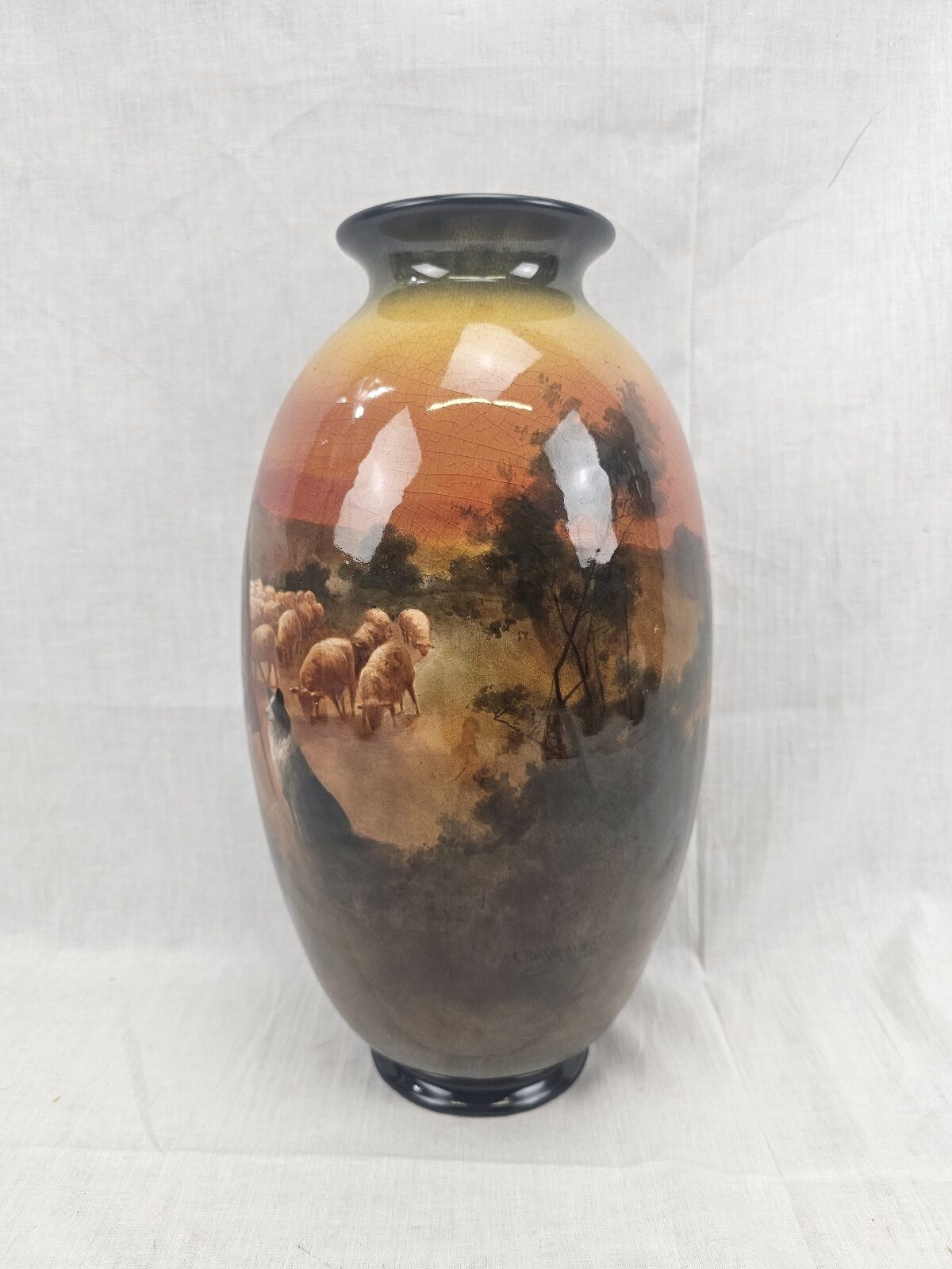 Large Doulton Flambe Vase With Shepherd And Sheep Landscape By C B Hopkins - Image 3