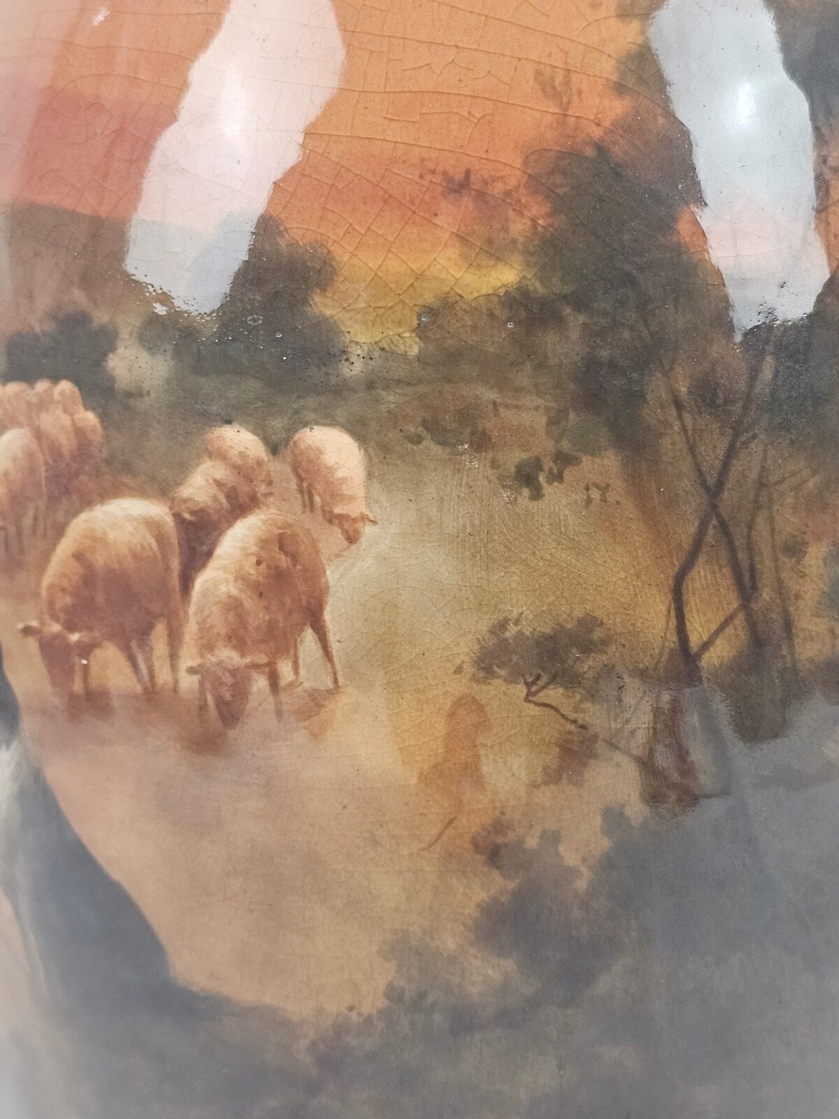 Large Doulton Flambe Vase With Shepherd And Sheep Landscape By C B Hopkins - Image 4