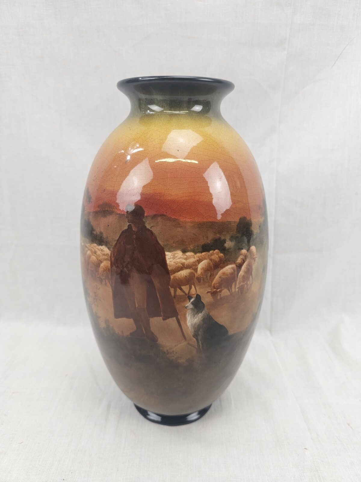 Large Doulton Flambe Vase With Shepherd And Sheep Landscape By C B Hopkins - Image 9