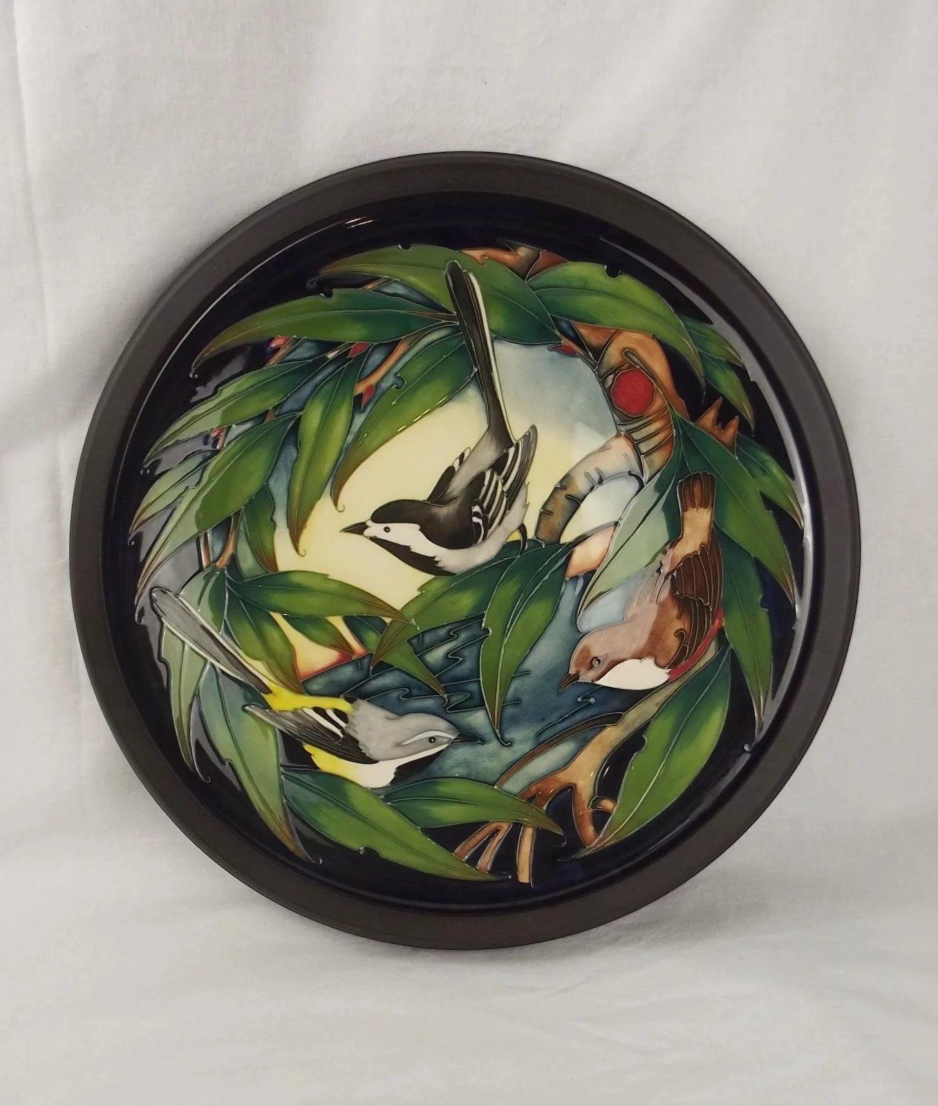 Large Framed Bird Design Moorcroft Pottery Charger – Signed Philip Gibson 2003 - Image 2