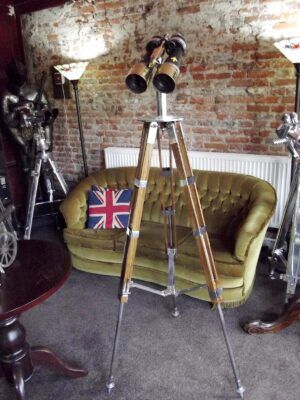 Large Sized WW2 British Navy Ross 10x70 Binoculars On Tripod Stand With Case