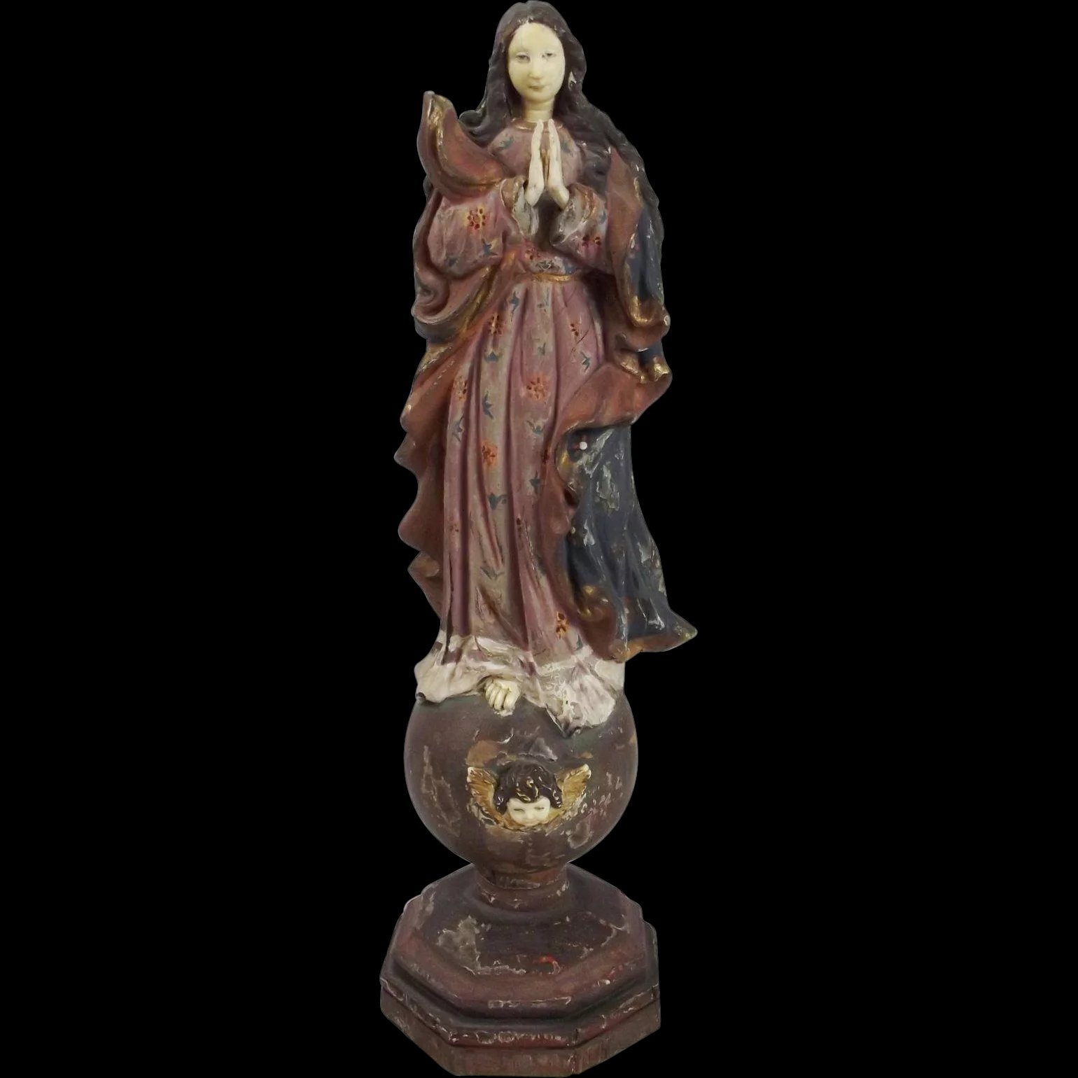 Late 18thC Baroque Style Hardwood Carved Christian Figure Of A Woman In Prayer