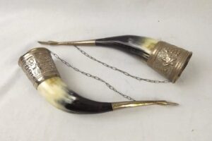 Late 19th Century Decorative Pair Of Horns With White Metal Fittings