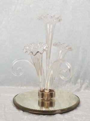 Late 19th Century Large Clear Four Trumpet Glass Epergne