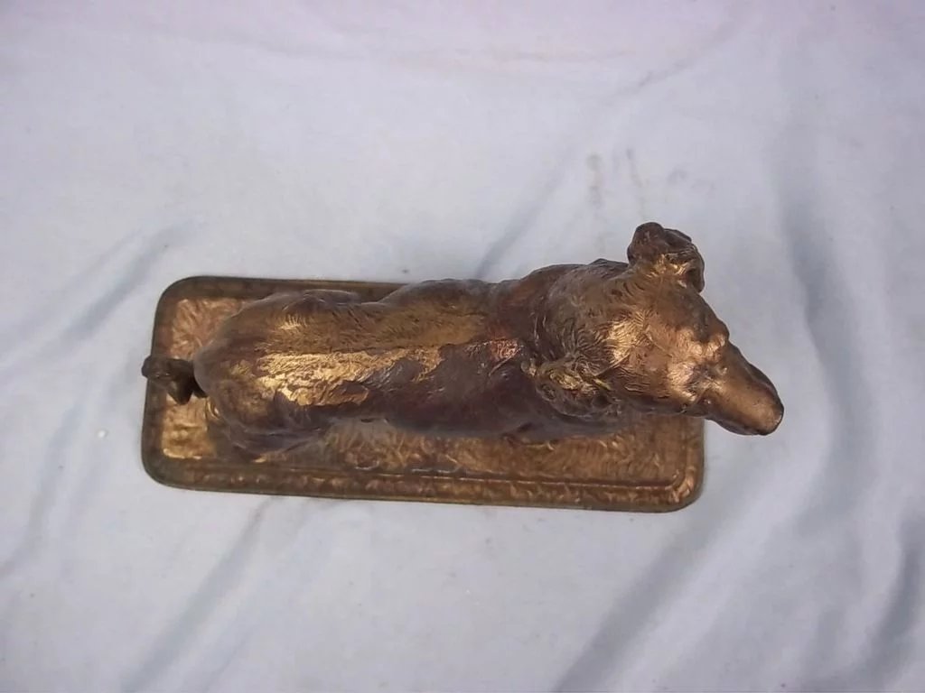 Late Victorian Gold Finish Spelter Figure of a Standing Hound - Image 7