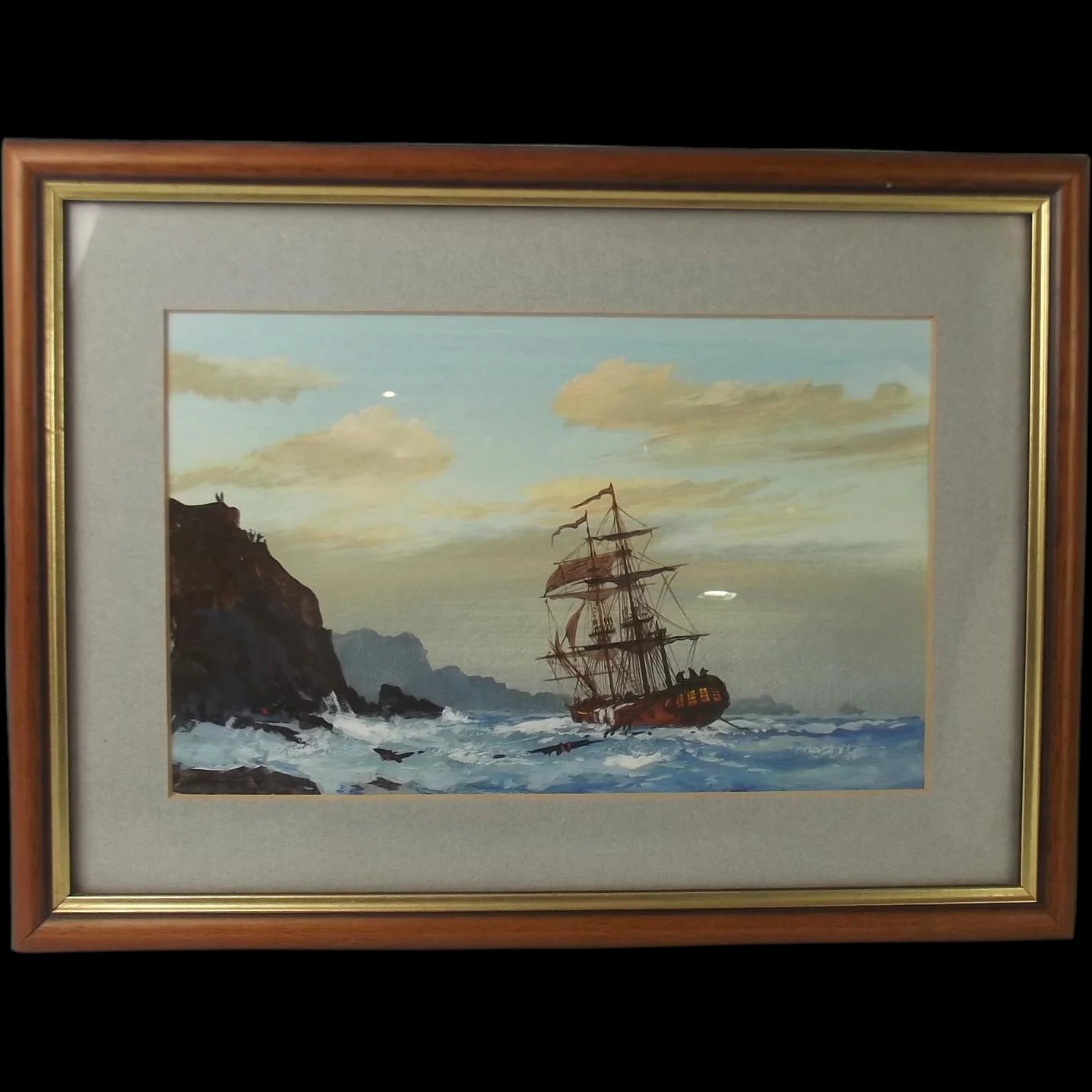 Les ‘Jason’ Spence Framed Watercolour Of A Ship At Sea c1990