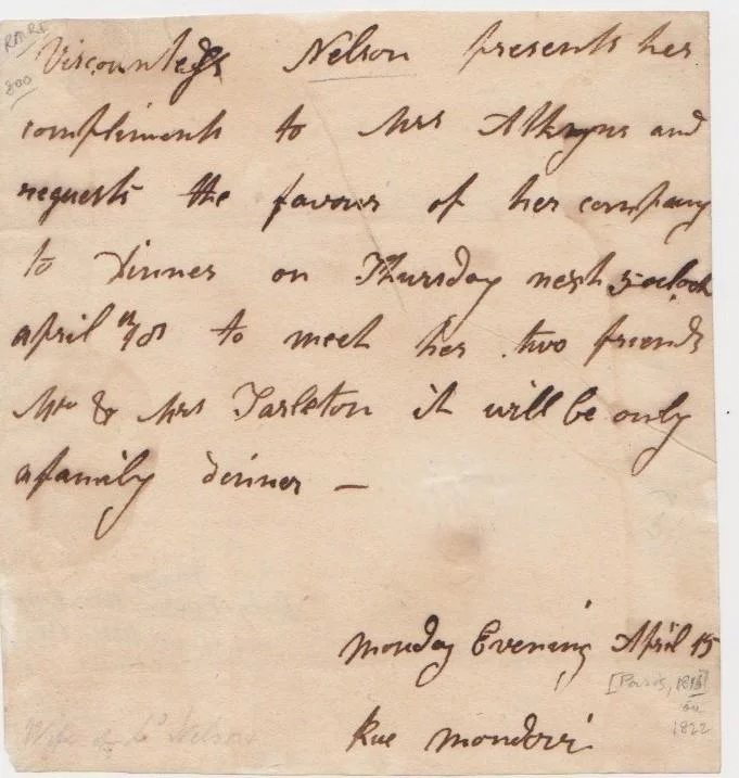 Letter By Admiral Lord Nelson's Wife Francis Circa 1820 - Image 2