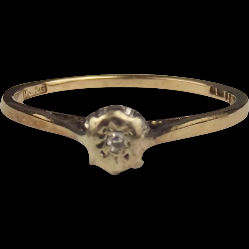 London 9ct Yellow Gold Diamond Illusion Ring UK Size N US 6 ¾