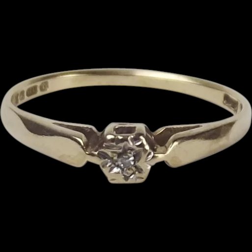London 9ct Yellow Gold Diamond Ring UK Size L+ US 6