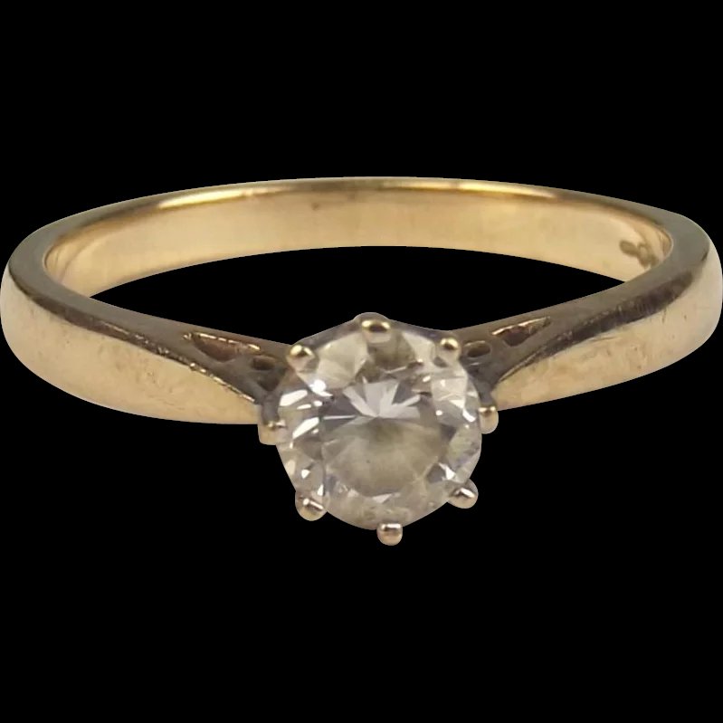 London 9ct Yellow Gold Zirconia Solitaire Ring UK Size N+ US 7