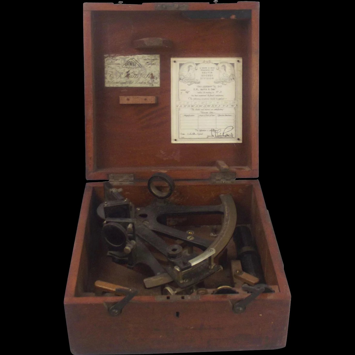 Marine Sextant In Mahogany Case By E. R. Watts Of London