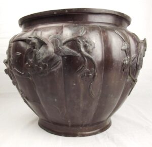 Meiji Period (19th Century Japanese) Lobed and Decorated Bronze Jardinière