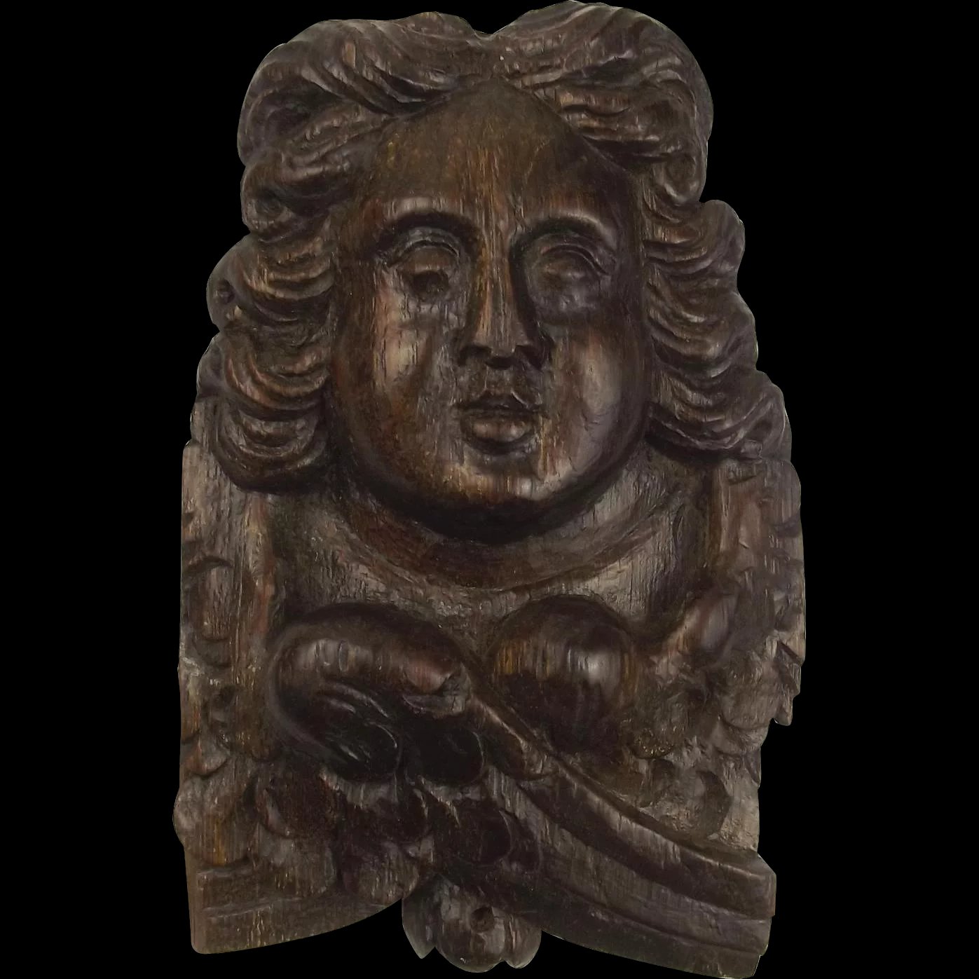 Mid 17th Century Carved Oak Angel Wall Hanging