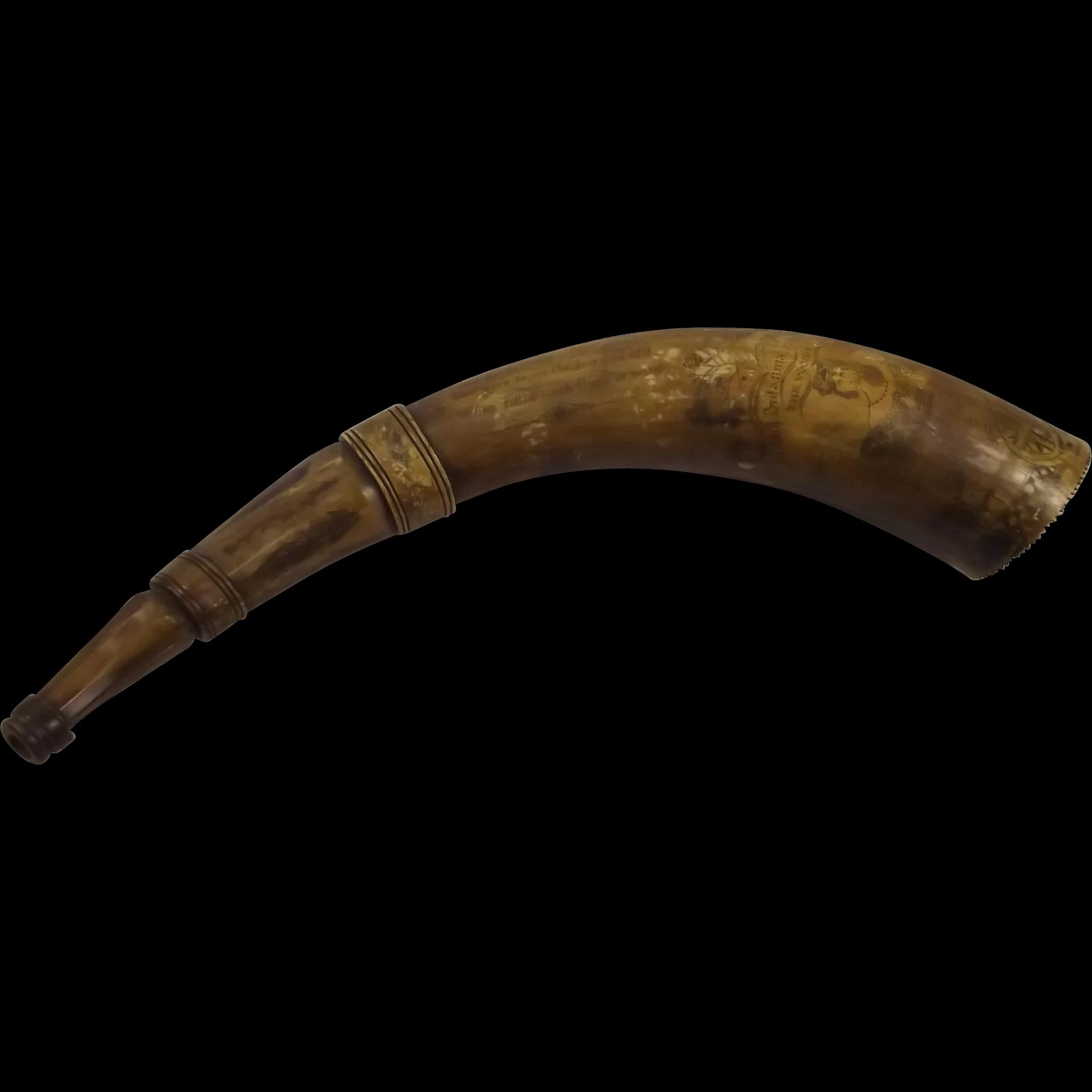 Mid 19th Century Carved Scottish Powder Horn Flask