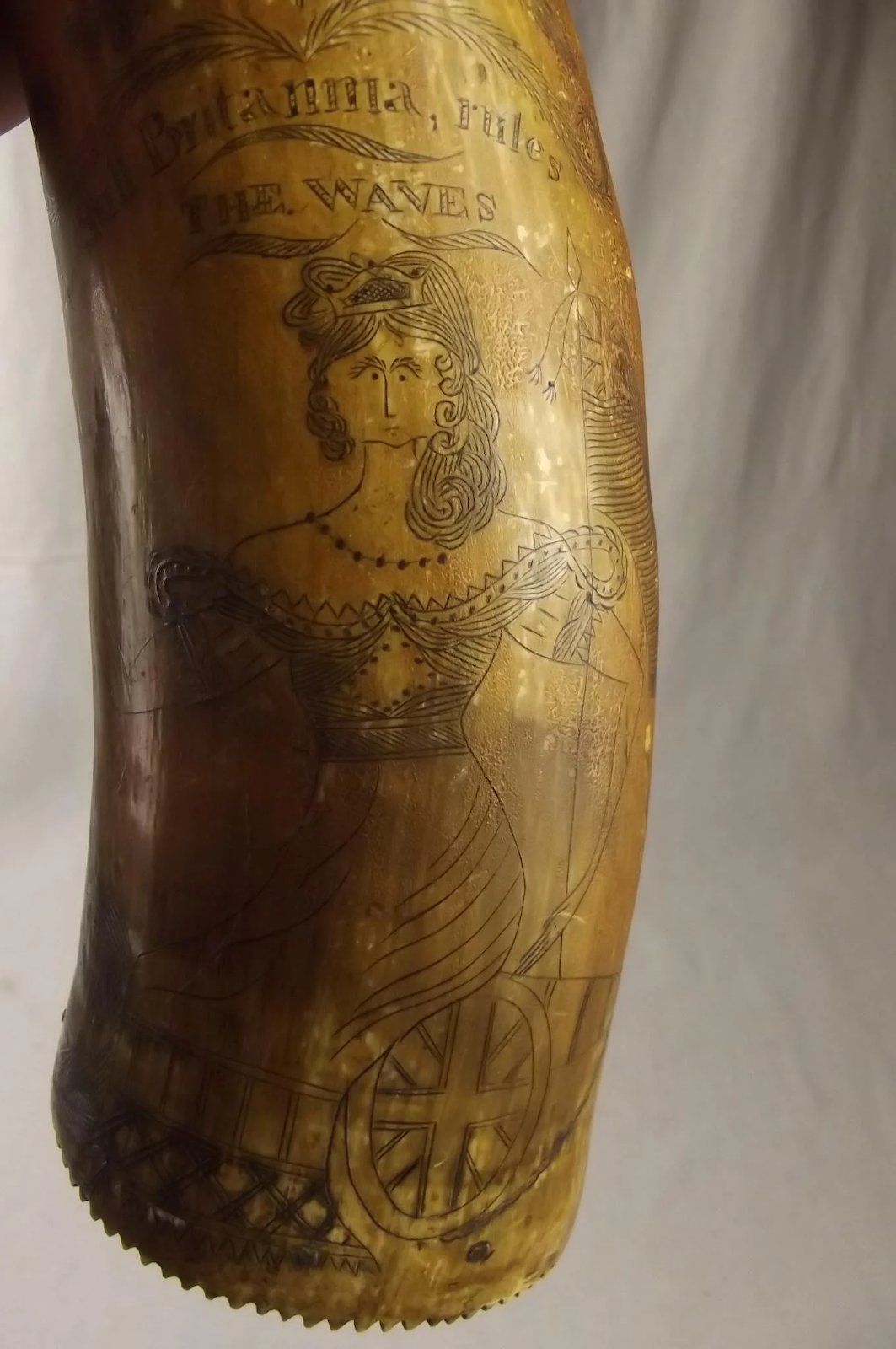 Mid 19th Century Carved Scottish Powder Horn Flask - Image 8