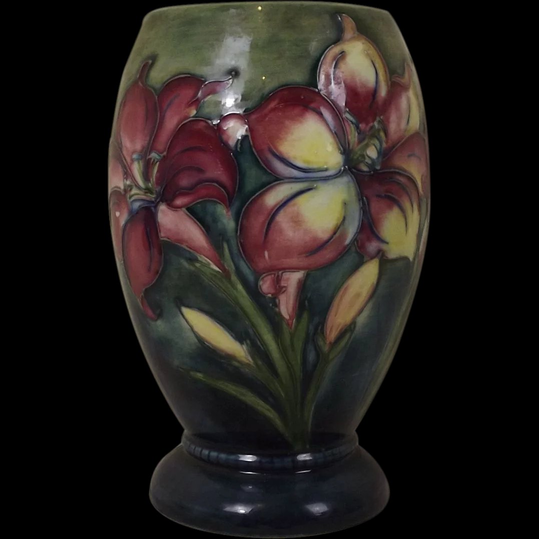 Moorcroft Clematis Pattern Pottery Vase - Signed - Late Queen Mary Label