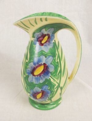 Myott, Son & Co. Art Deco Chicken Neck Vase With A Stylised Blue Flower Pattern