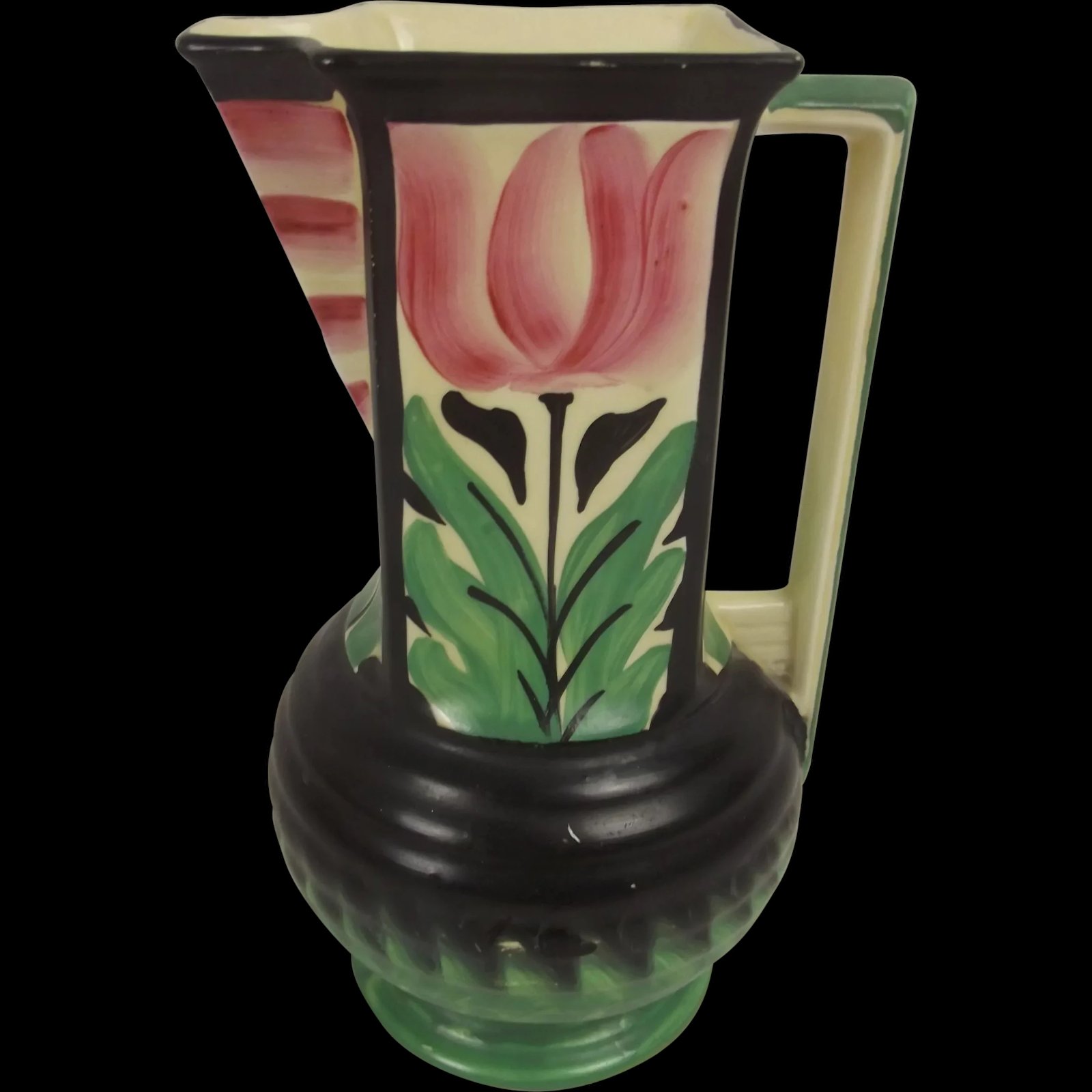 Myott, Son & Co. Art Deco Square Neck Vase With A Stylised Tulip Pattern