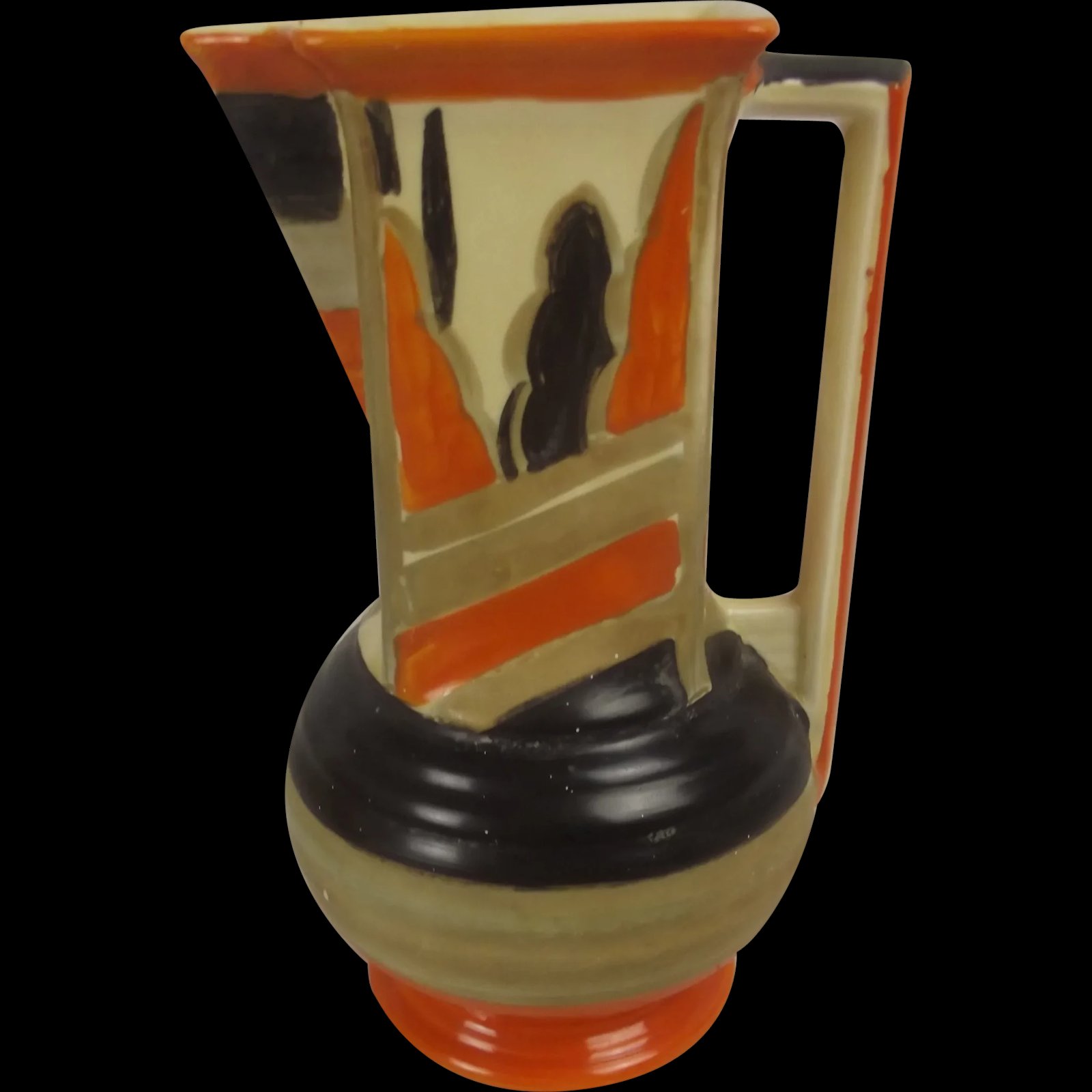 Myott, Son & Co. Art Deco Square Neck Vase In Orange And Deep Blue