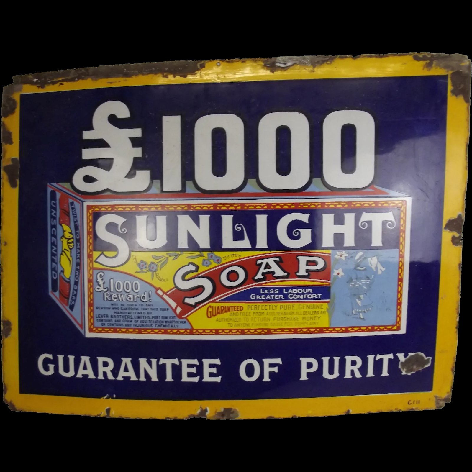 Original Enamelled Sunlight Soap Advertising Sign